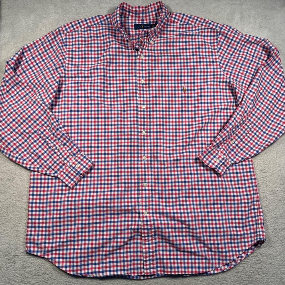 Polo Ralph Lauren Button Down 2XLT Red White Blue Gingham Plaid Flesh Pony Shirt